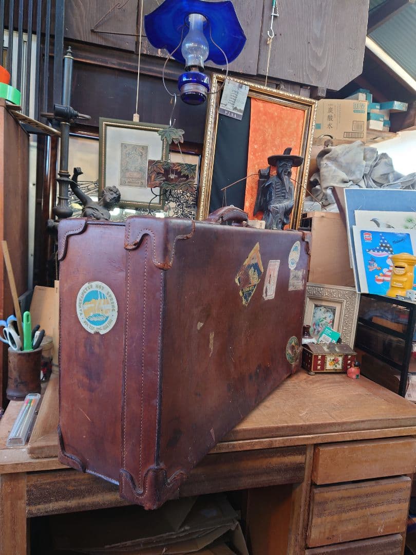 【ジャンク】戦前 革トランク　レトロインテリア　満州国時代　アンティーク　当時物