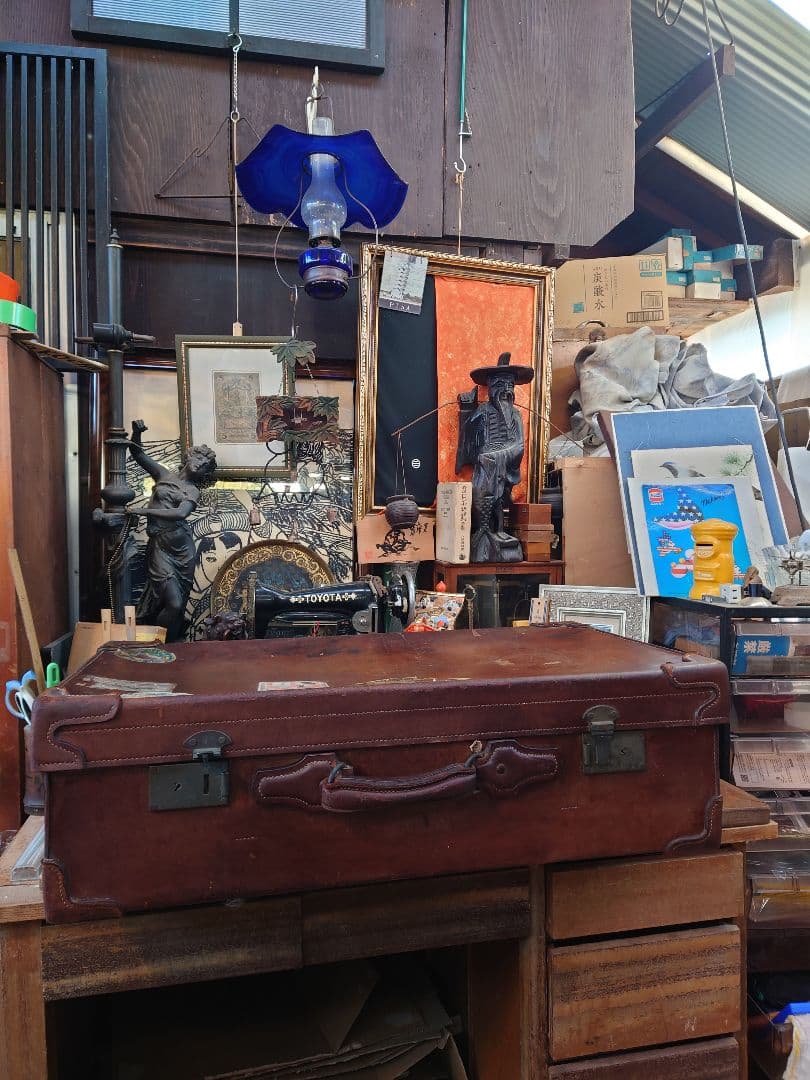 【ジャンク】戦前 革トランク　レトロインテリア　満州国時代　アンティーク　当時物
