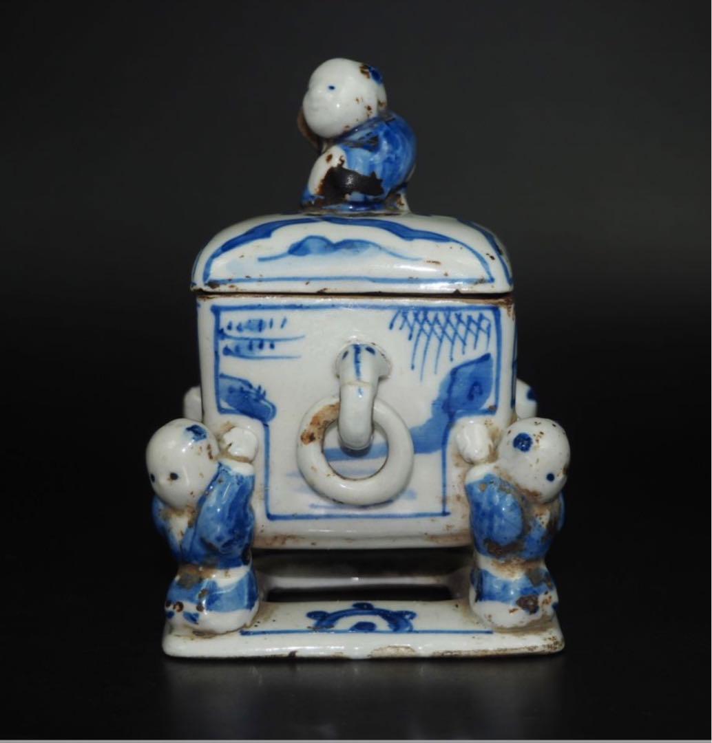 送料無料　『大明成化年製』銘　五童戯亀文香炉