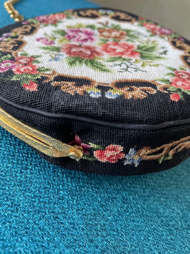 プチポワン　ラウンド型　バッグ　お花 アンティーク　良品　希少