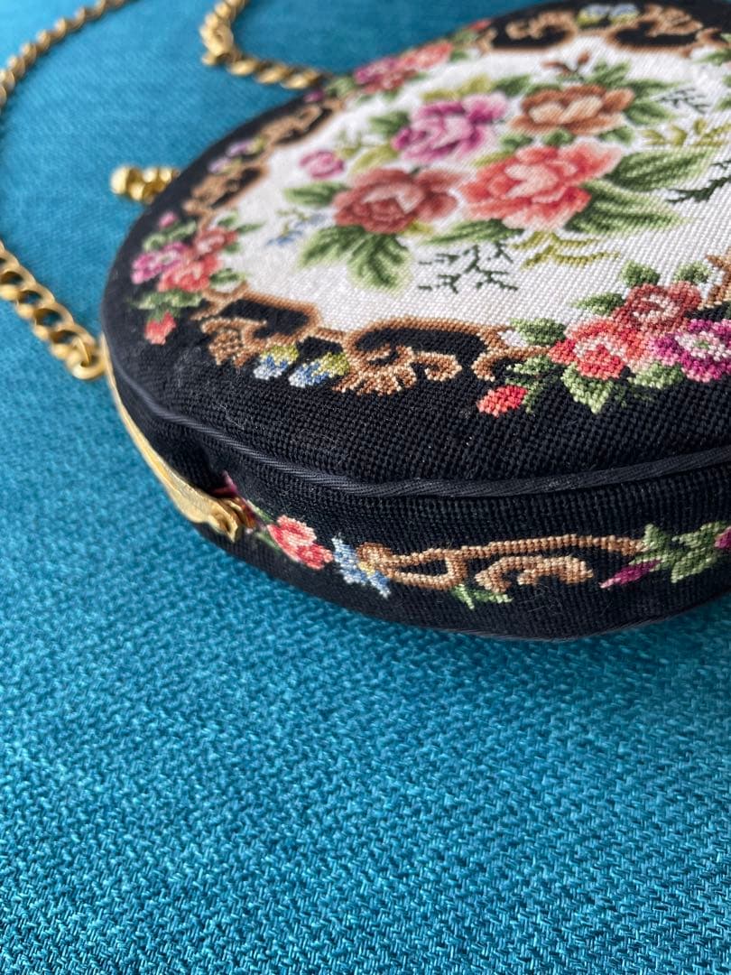 プチポワン　ラウンド型　バッグ　お花 アンティーク　良品　希少