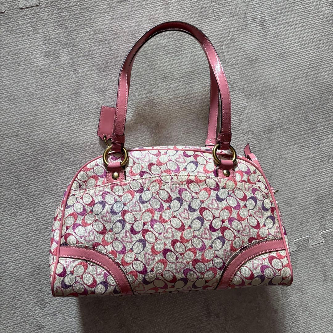 美品　COACH　コーチ　シグネチャー　Y2K ミニボストン　ピンク　ハート