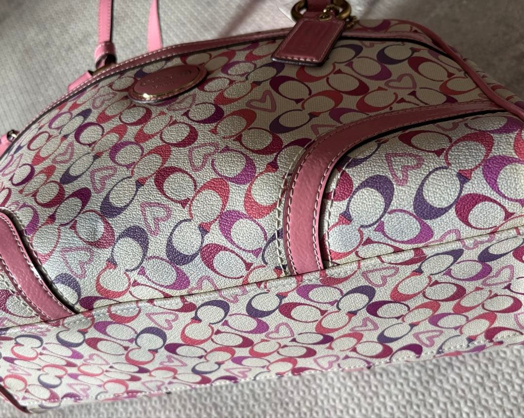 美品　COACH　コーチ　シグネチャー　Y2K ミニボストン　ピンク　ハート