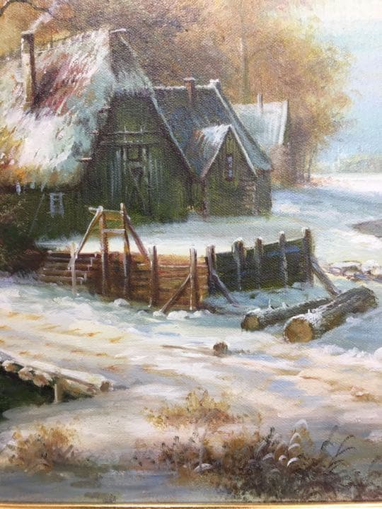 絵画 油絵肉筆画  直筆ヨーロツバ絵画パノラマ冬景画手描き