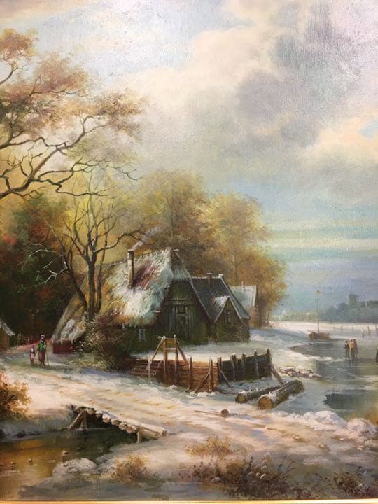 絵画 油絵肉筆画  直筆ヨーロツバ絵画パノラマ冬景画手描き