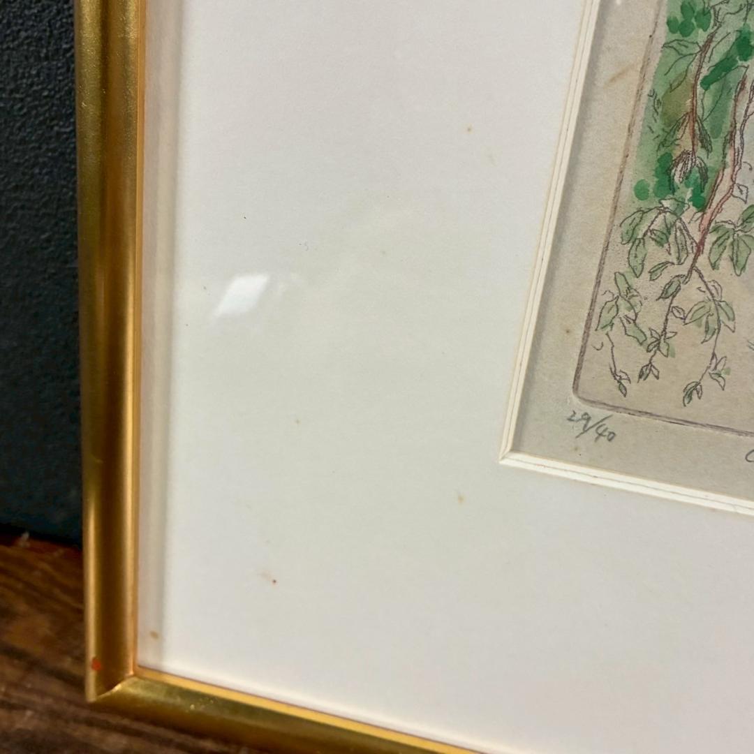 山本容子「Cafe」エッチング+手彩色 1990年 直筆サイン入 額縁入 限定品