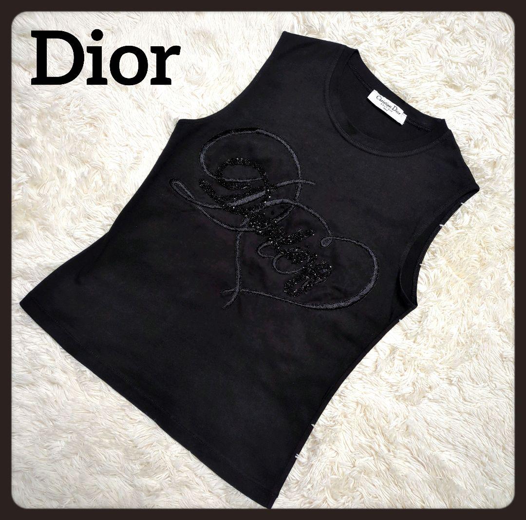 【入手困難・美品】ディオール☆タンクトップ ロゴ刺繍 ビジュー 黒 ガリアーノ期