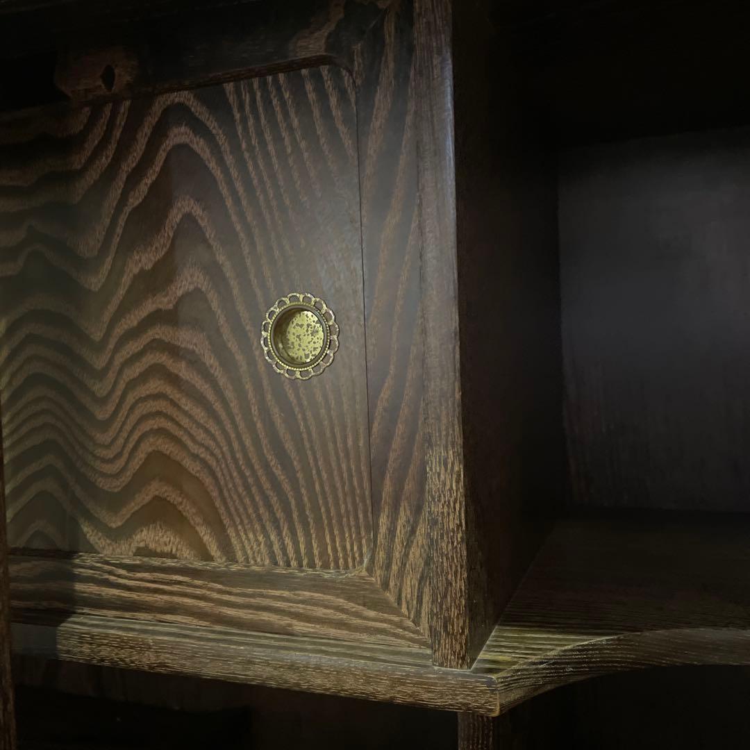 茶箪笥　桑材　木製ガラス扉付き和風収納棚　高さ120cm 食器棚