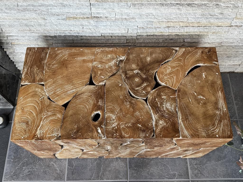 売約済み　チーク無垢材 ブロックベンチ 長椅子 シャビー チェア 銘木家具