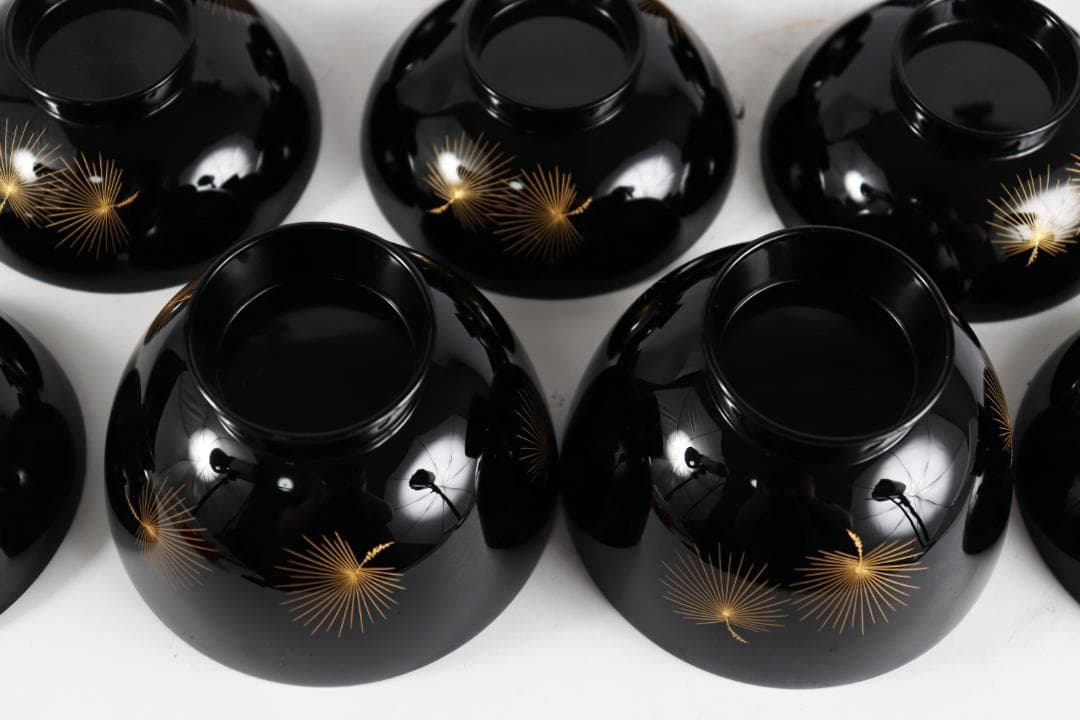 輪島塗 吸物椀 飛花沈金 高出英次　黒 5客　天然漆 天然木