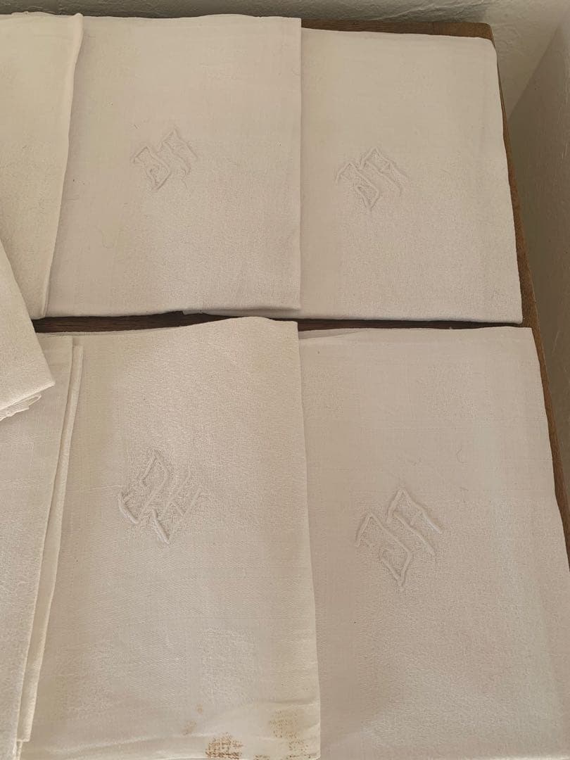フランス　蚤の市　イニシャル刺繍　コットン　クロス　12枚セット