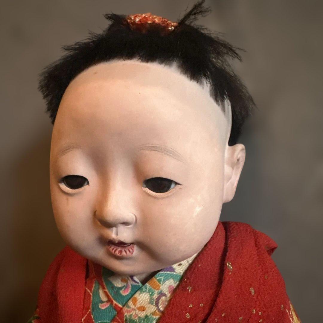 瞬間的お値下げ‼️ヴィンテージ　市松人形 赤と緑の花柄着物　幼子　かわいいあんよ