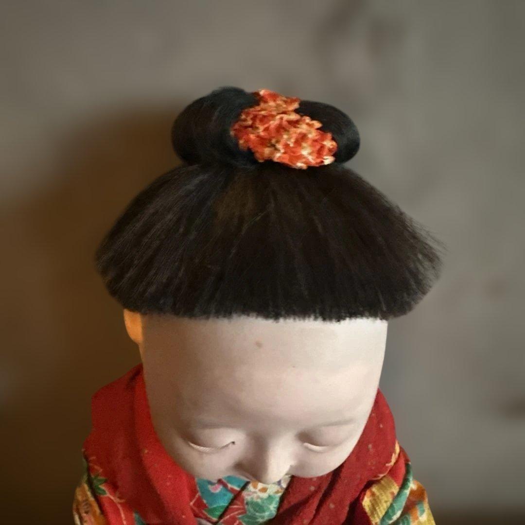 瞬間的お値下げ‼️ヴィンテージ　市松人形 赤と緑の花柄着物　幼子　かわいいあんよ