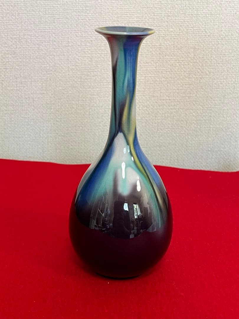 柳雨軒 三代 人間国宝 徳田八十吉  (正彦銘)彩釉 花入 管理T196