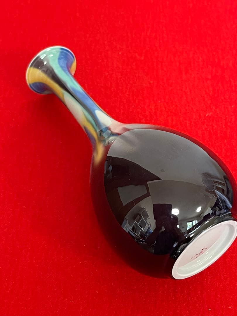 柳雨軒 三代 人間国宝 徳田八十吉  (正彦銘)彩釉 花入 管理T196