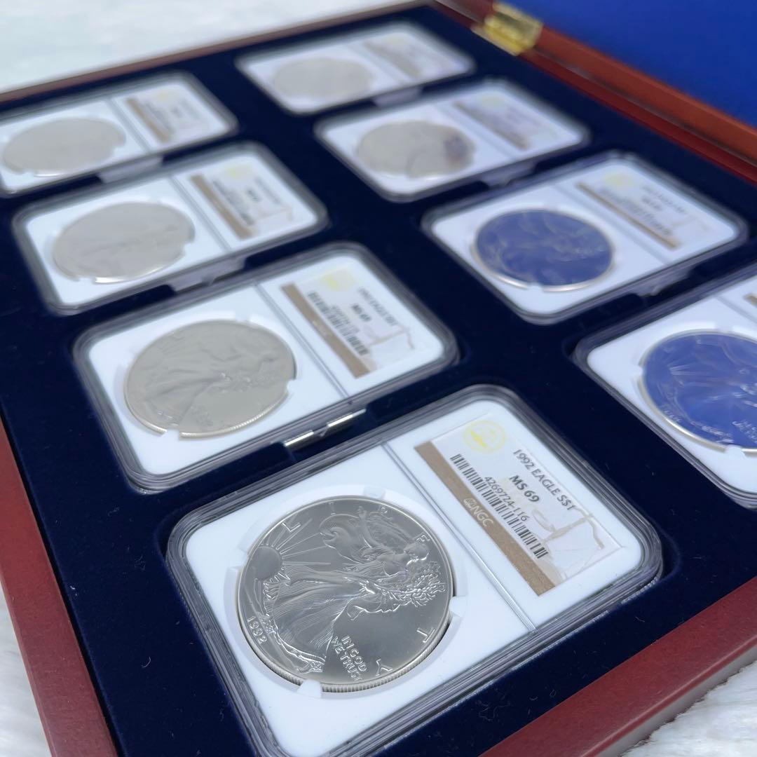 【NGC鑑定】1992年 イーグル銀貨 MS69 8枚セット 高級ケース 米国