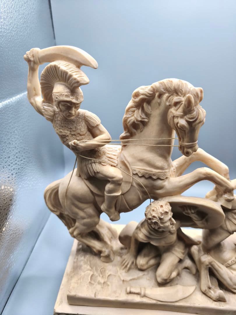 A. Santini 騎馬戦士像 合成大理石風 彫像 置物