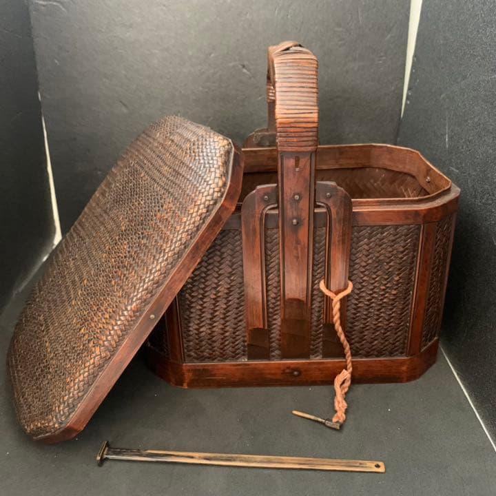 中国 竹細工 藤編 提籃 藤 煎茶提籃 竹籠   野点籠  手提げ篭 茶道具