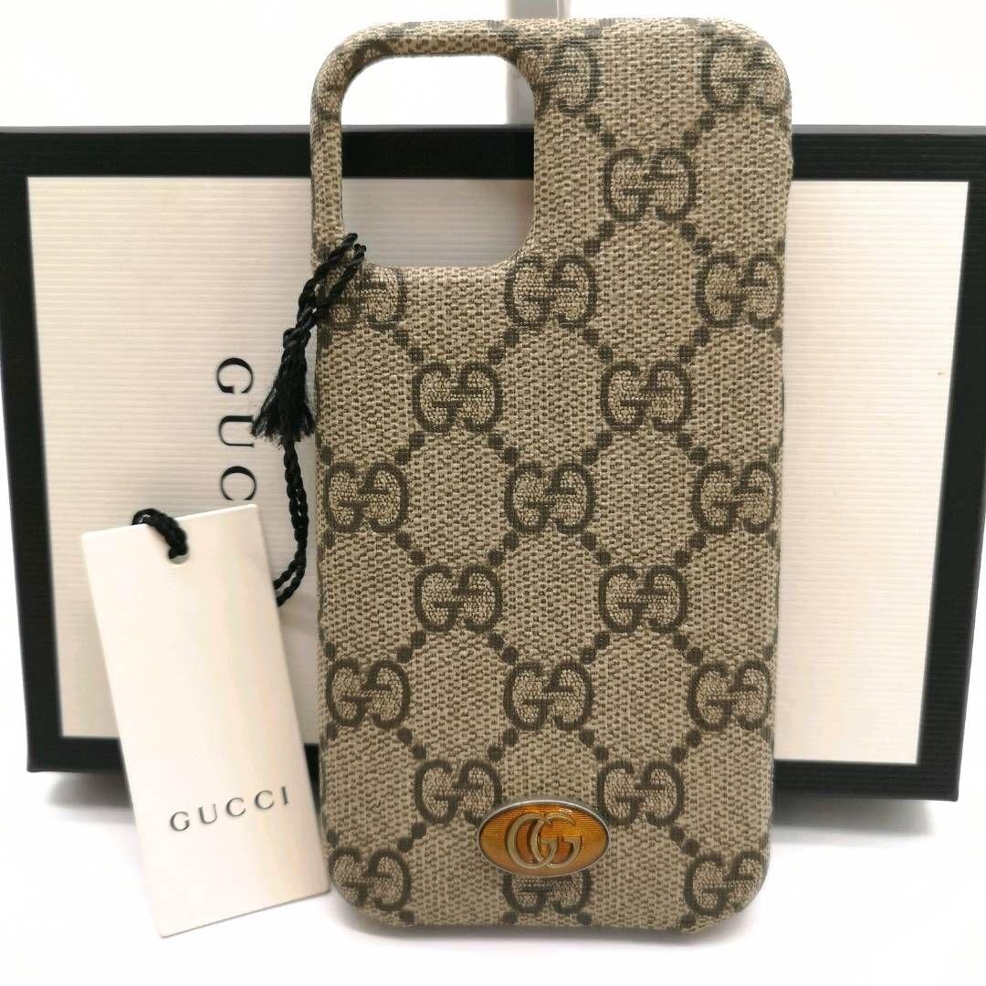 未使用 タグ 箱付 グッチ GG柄 iPhone11Pro スマホ ケース 茶