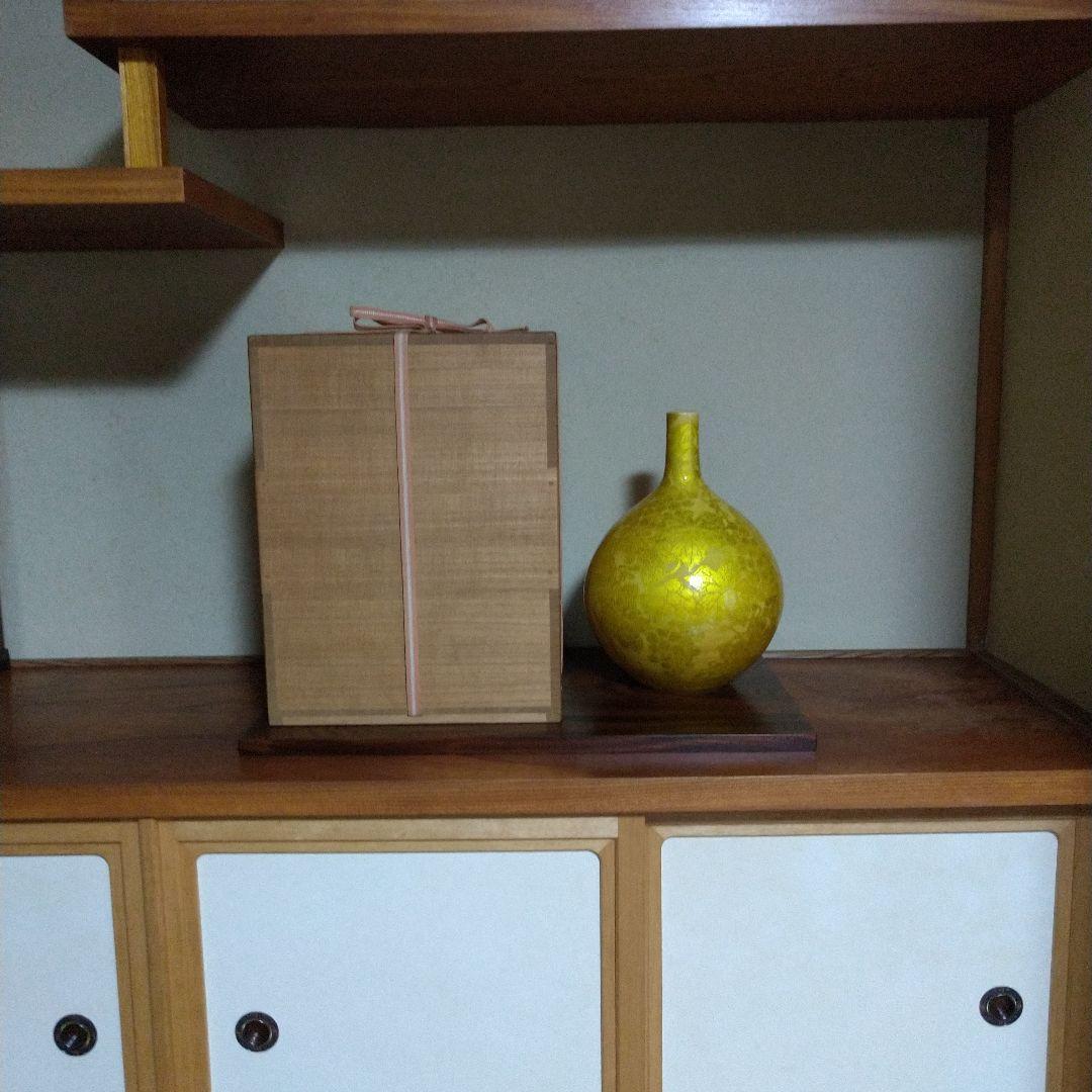 小野珀子　高さ約32cm　美術館級　釉裏金彩花壷 (葡萄図絵柄大花瓶)　桐共箱