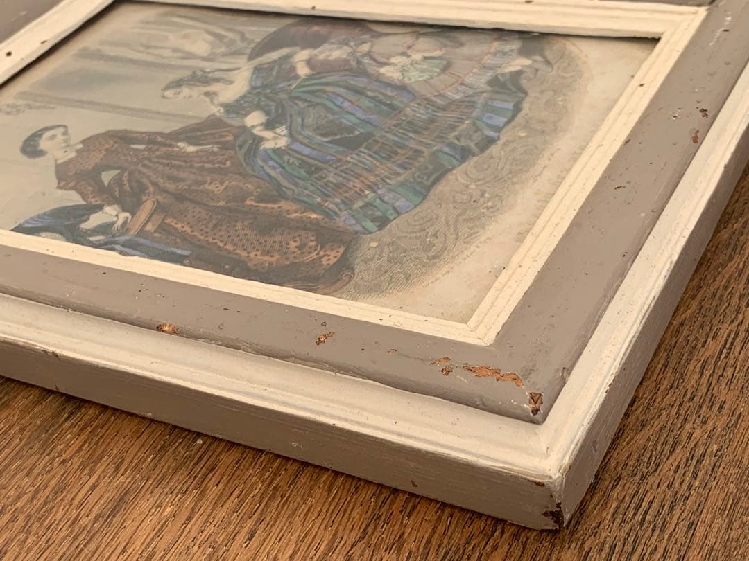 フランス　蚤の市　額　イラスト入り　フレーム　壁掛け