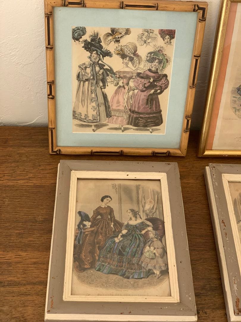 フランス　蚤の市　額　イラスト入り　フレーム　壁掛け