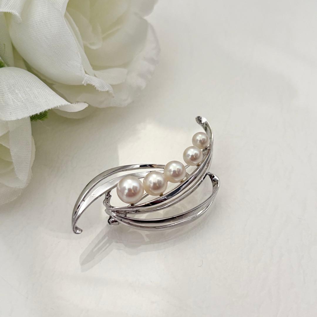 414【ミキモト】シルバー　パール　ブローチ