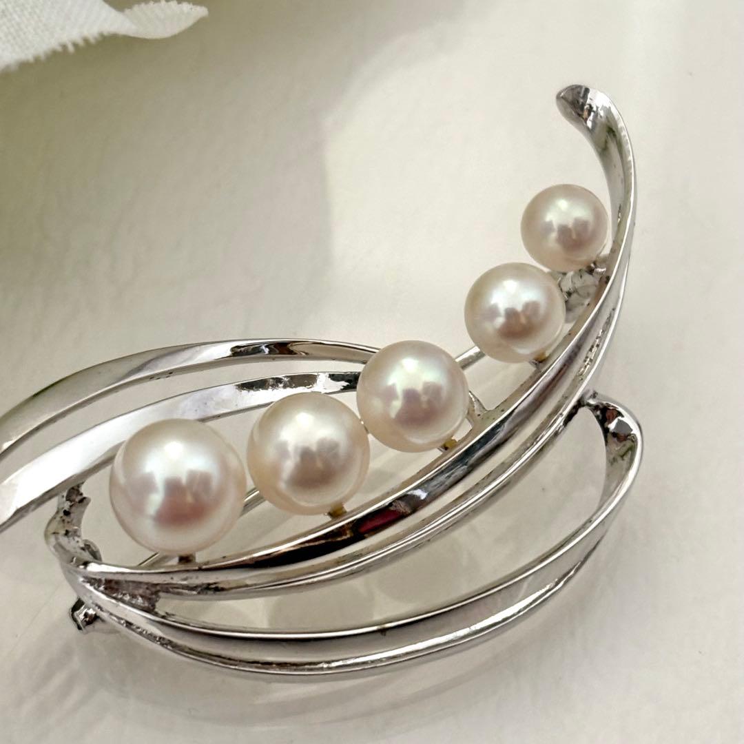414【ミキモト】シルバー　パール　ブローチ