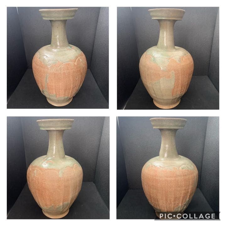 高麗青磁　盤口瓶　鎬広口瓶　須恵器　花瓶　オブジェ　李朝