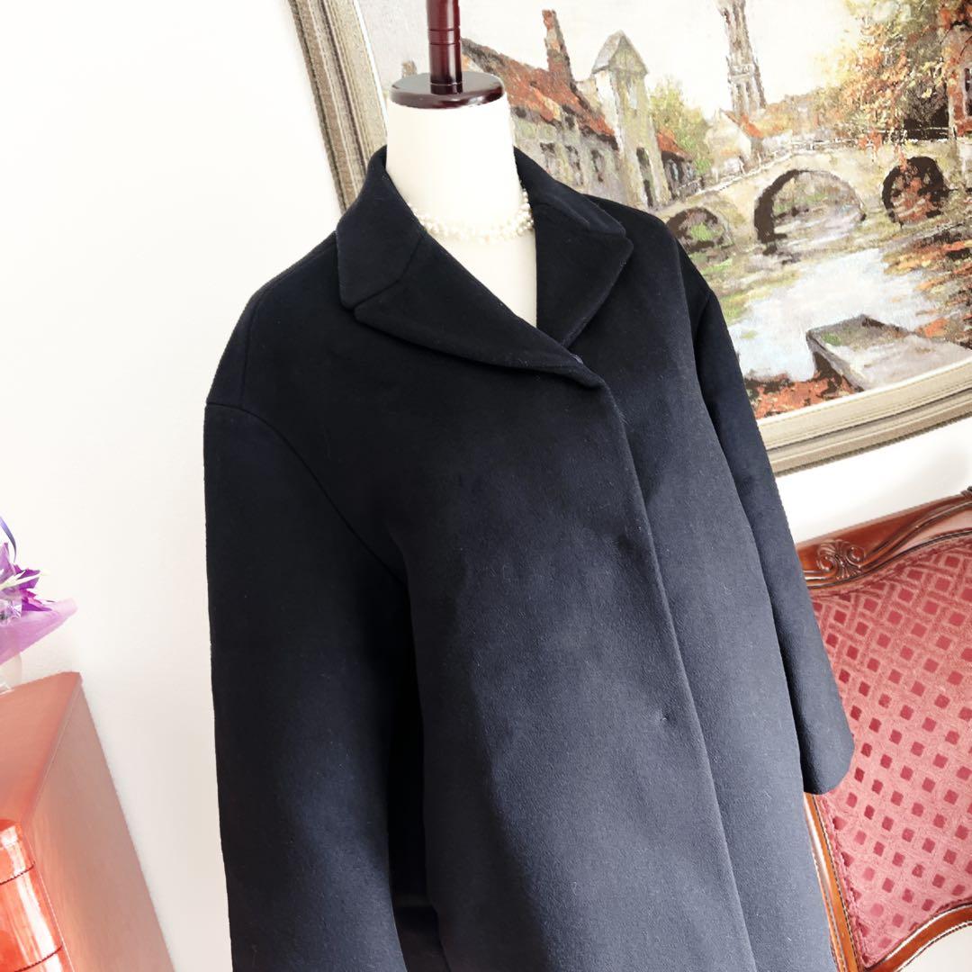 美品　PRADAプラダ カシミヤブレンド コクーン　シルエットコート ネイビー