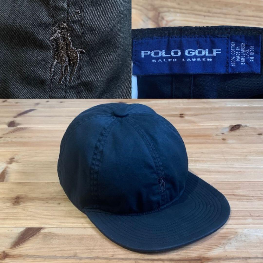 レア 90's ポロ ラルフローレン コットン キャップ ブラック L-XL 黒