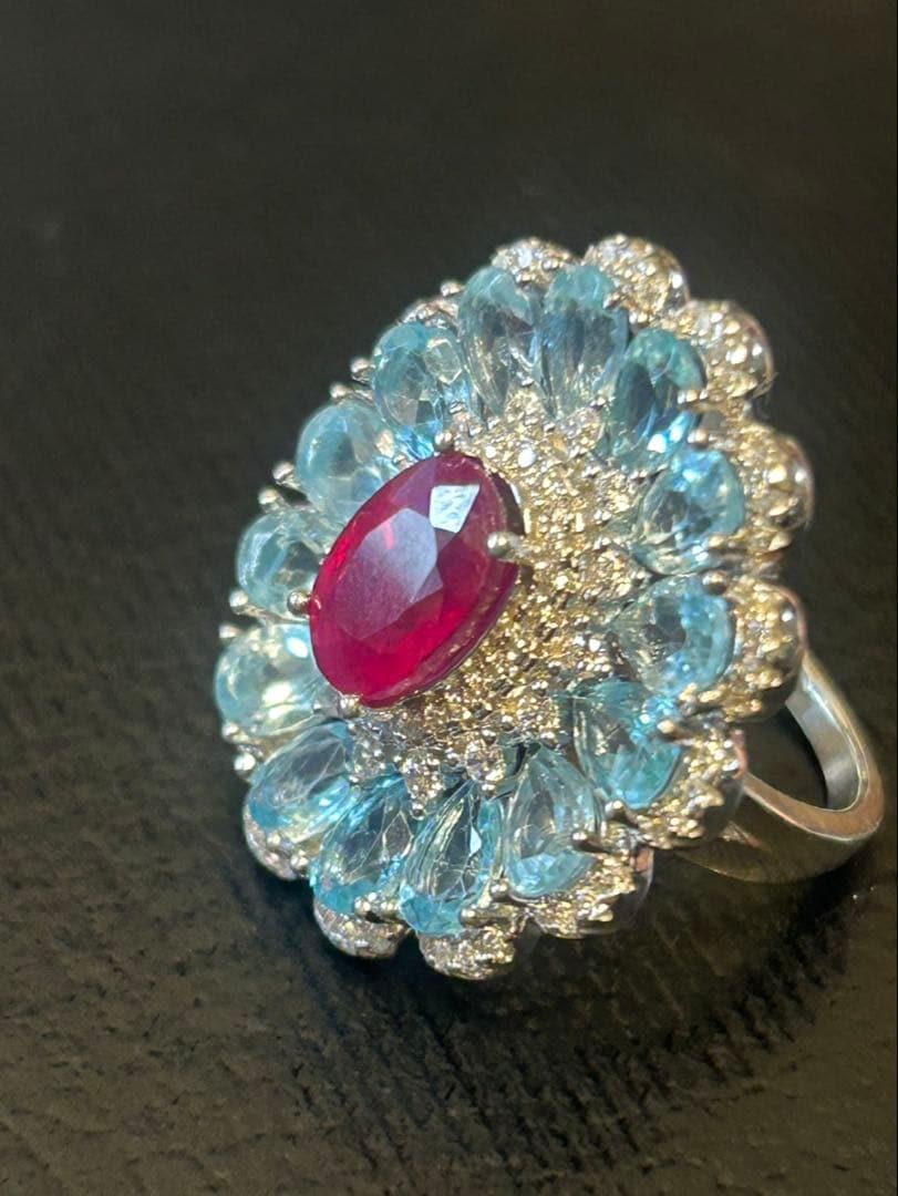 lomilomi❣️天然ルビー✖️アパタイトデザインリング10号