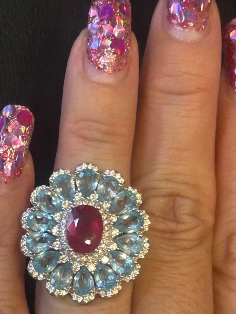 lomilomi❣️天然ルビー✖️アパタイトデザインリング10号