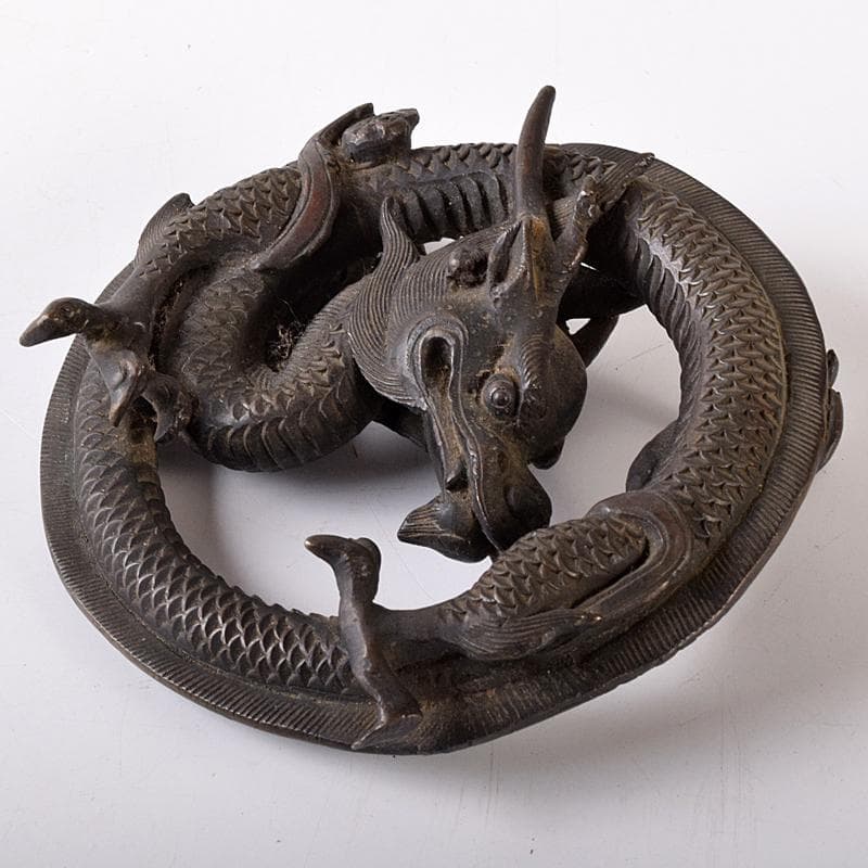 中国　古銅　龍　紙鎮　墨床　蓋置　置物　T　R8206