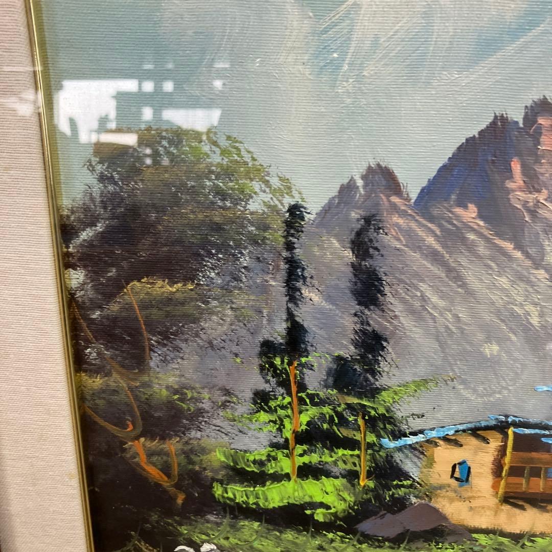イタリア製 油絵 DE VITIS 風景画 山小屋 額縁入り DE VITIS