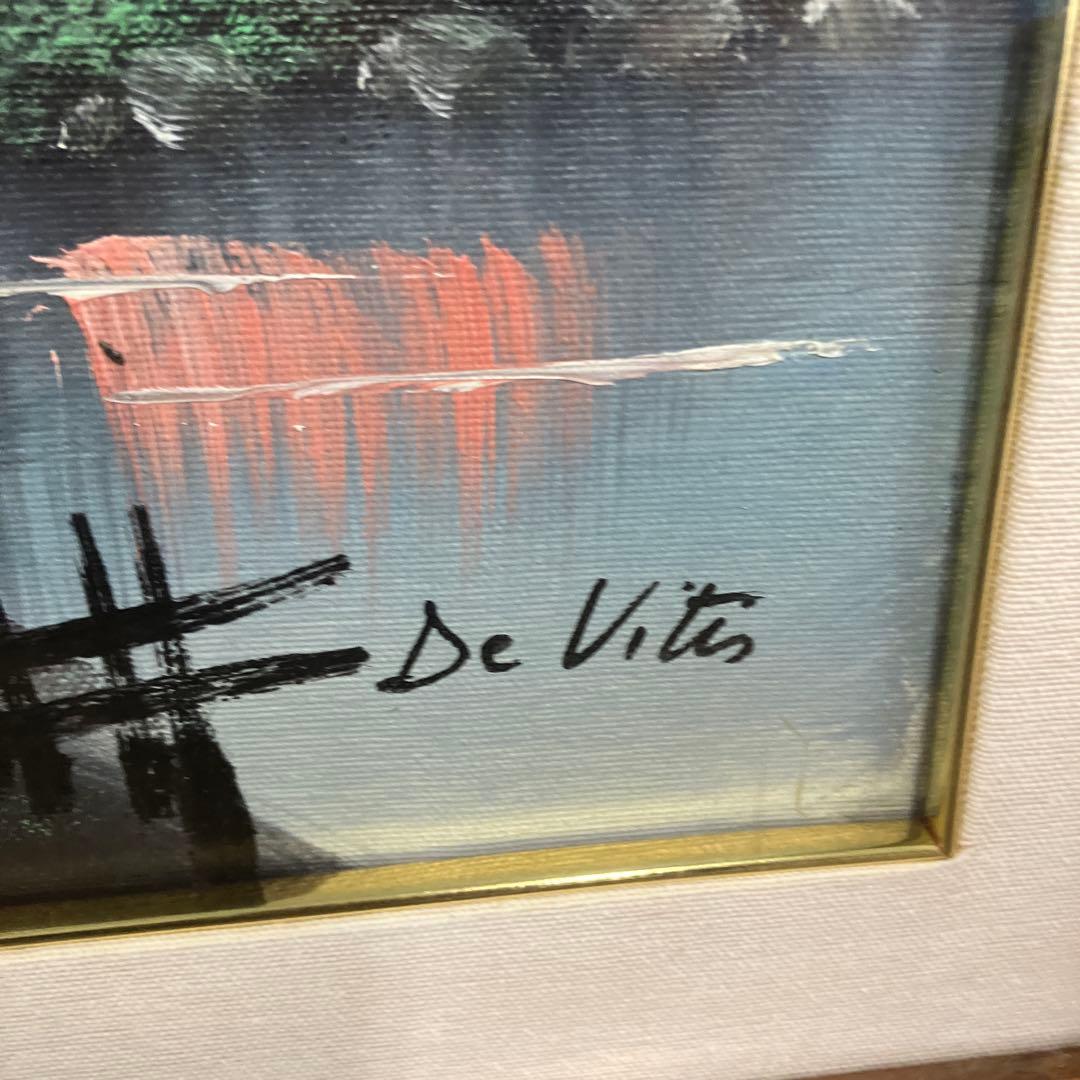 イタリア製 油絵 DE VITIS 風景画 山小屋 額縁入り DE VITIS