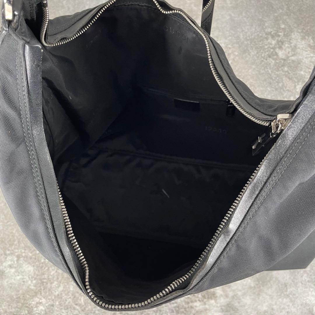 美品 GUCCI グッチ ナイロン レザー G金具 ワンショルダーバッグ 黒