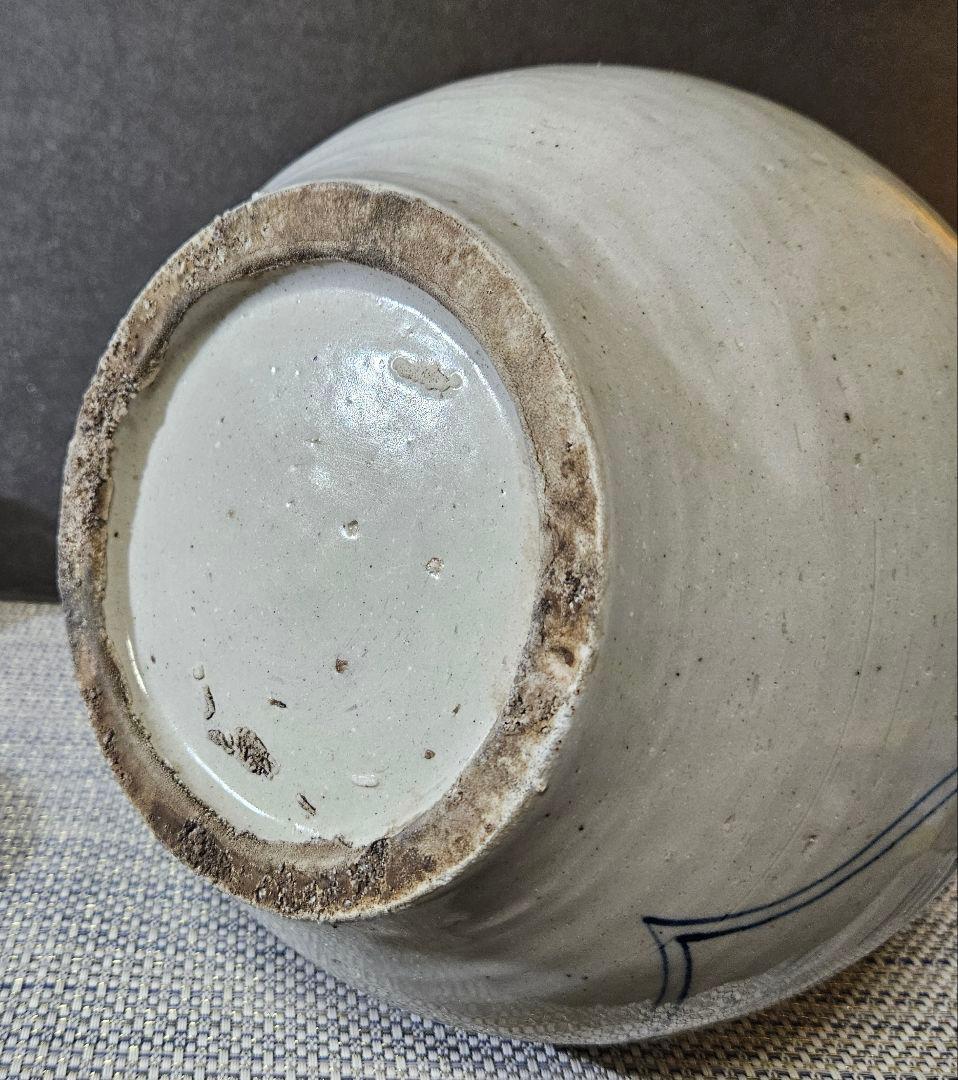 李朝　青華　染付　楼閣山水人物図　大瓶 大壺　高 約37.2cm　韓国古美術