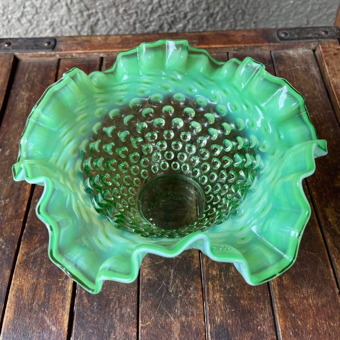 50s オールドフェントンFenton グリーンオパールセントガラスアンティーク