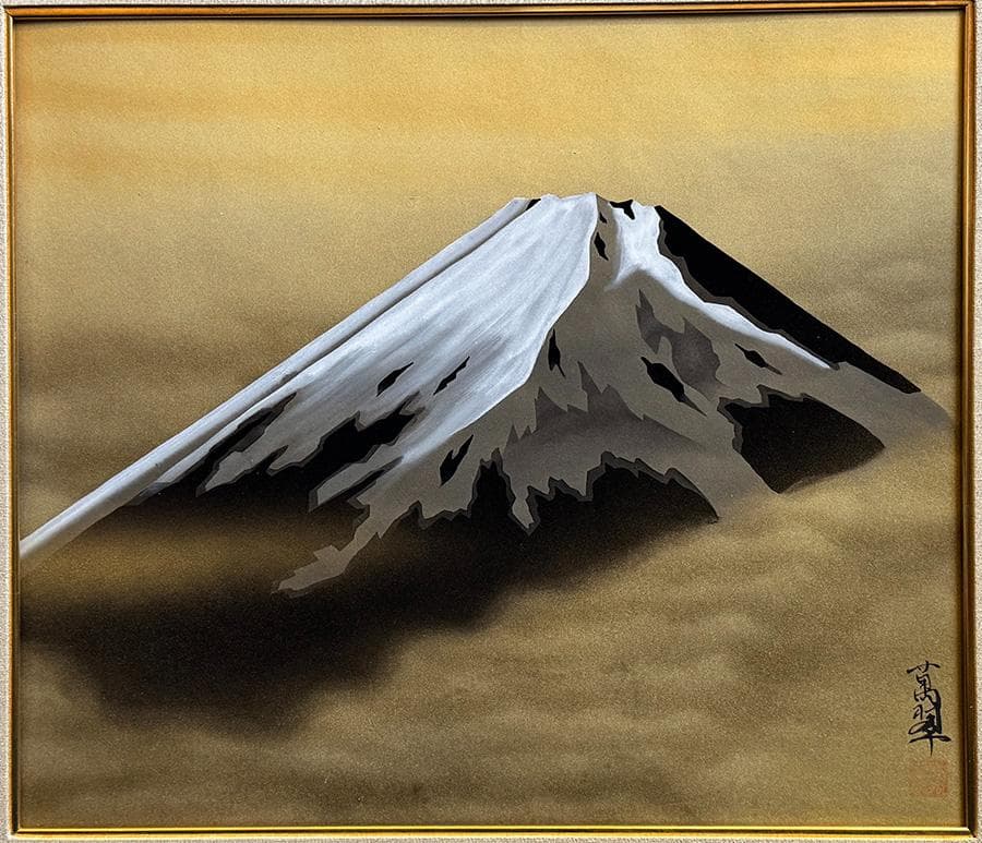 小野萬翠 筆 富士 F8号 落款 直筆サイン有 繊細な色彩描写 額装