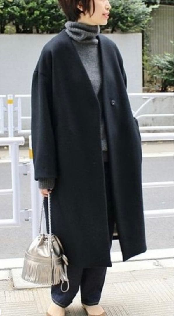 IENA ダブルビーバーVネックノーカラーコート