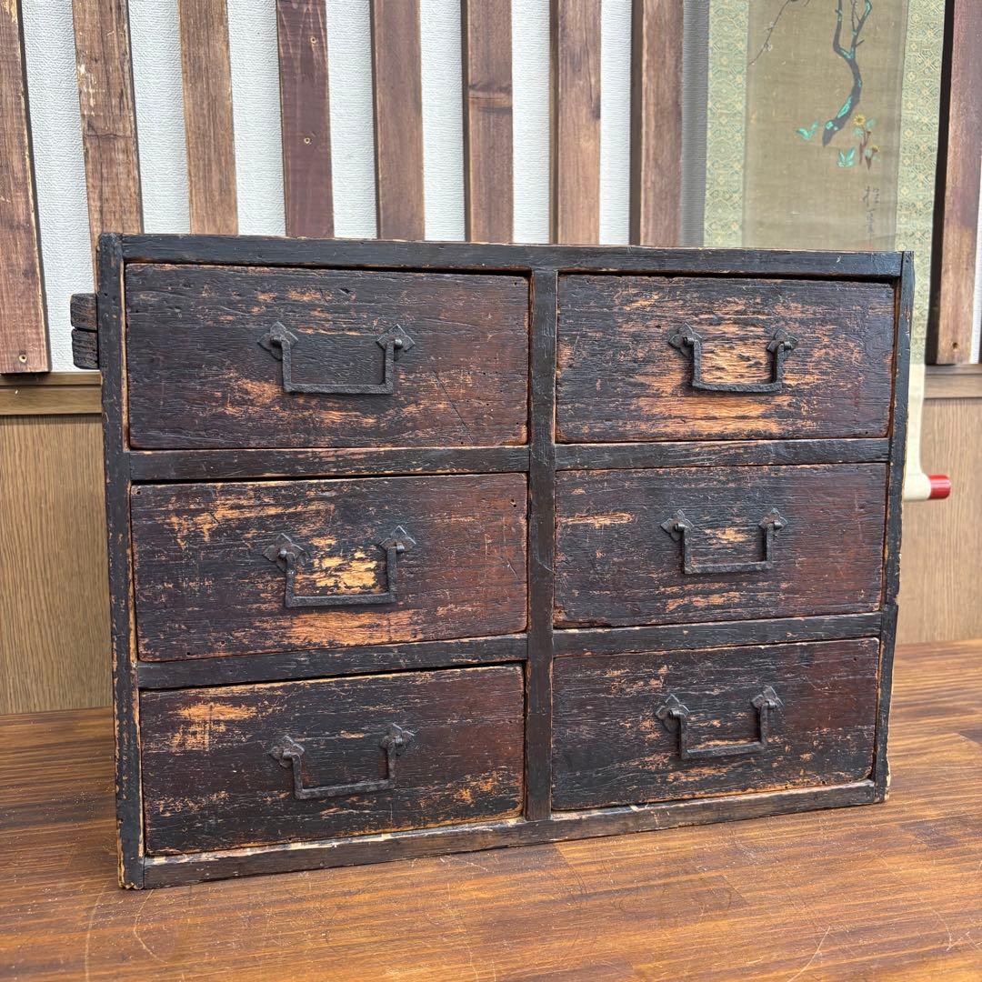 大正昭和レトロ 木製小引き出し 6杯 ヴィンテージインテリア 収納チェスト