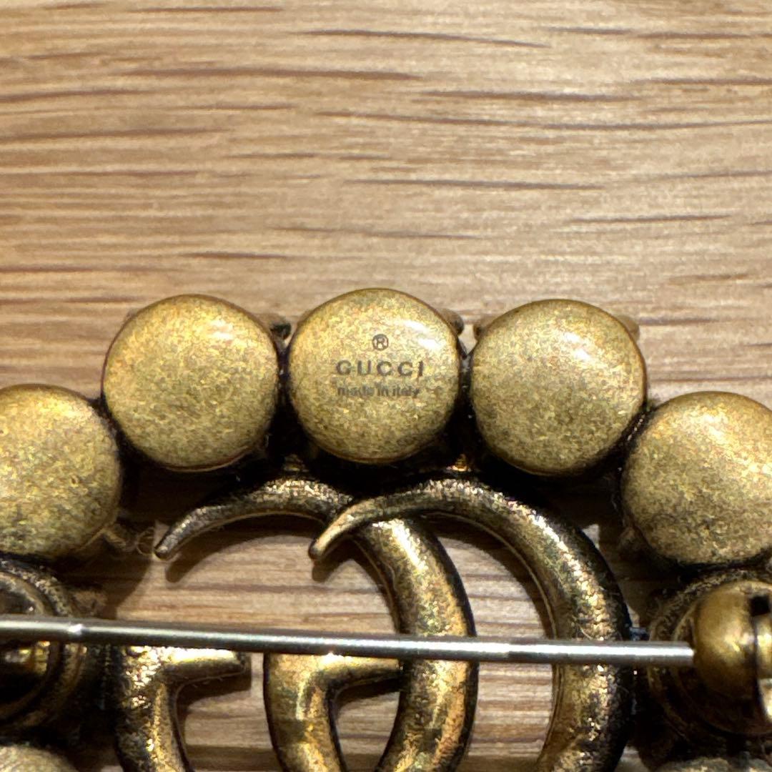 GUCCI ブローチ グリーン クリスタル ダブルG 903450