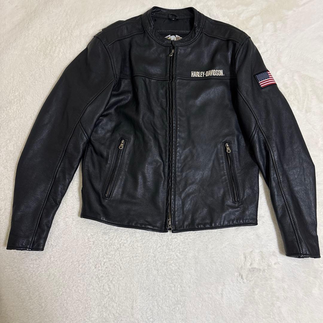 【美品】Harley-Davidson レザージャケット Mサイズ 刺繍ロゴ