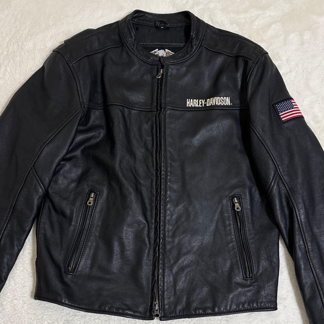 【美品】Harley-Davidson レザージャケット Mサイズ 刺繍ロゴ