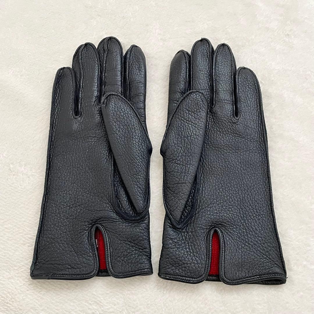 未使用 DENTS レザーグローブ 本革 ニットライニング ブラック レッド