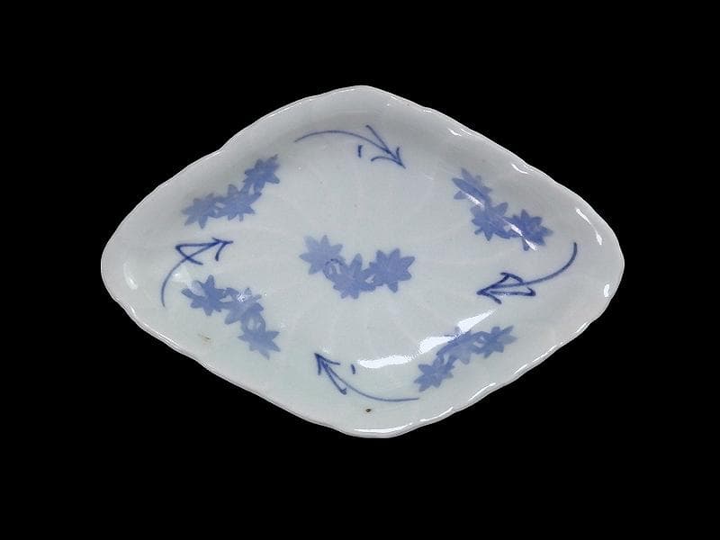 古伊万里　こんにゃく印判　紅葉の図　菱形変形小皿　江戸中期　A346AS-CWr