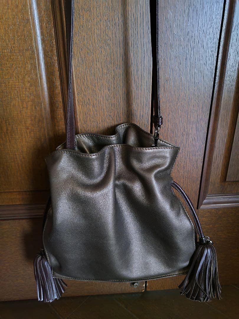 美品 ロエベフラメンコダークブラウン フリンジナッパー ミニ