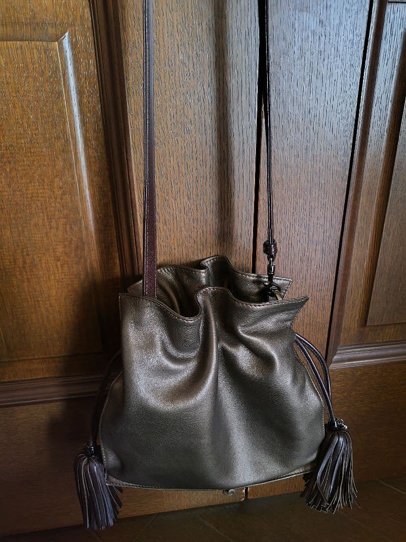 美品 ロエベフラメンコダークブラウン フリンジナッパー ミニ