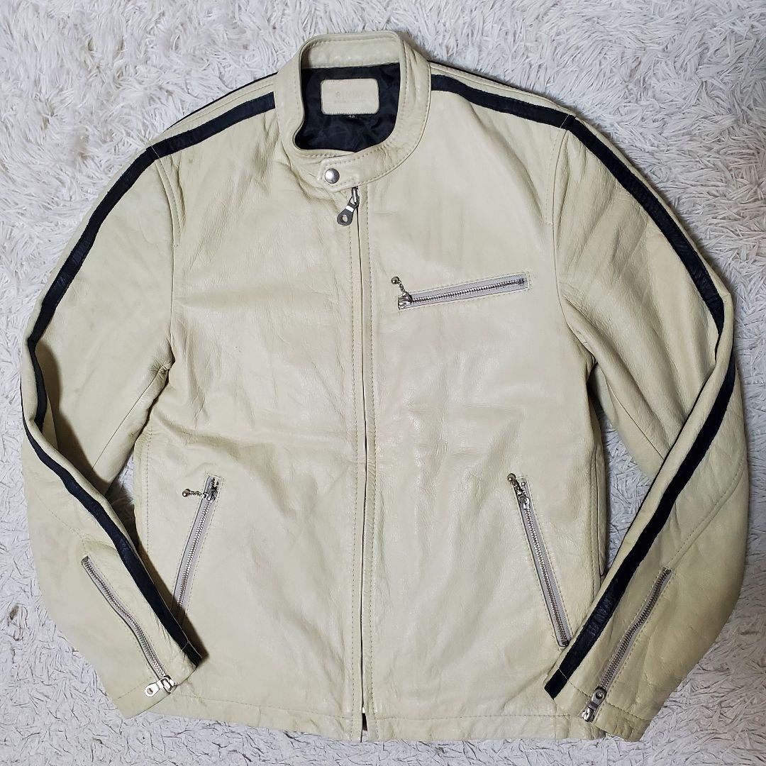 美品 Glitter シングルライダース 本革 アイボリー 42